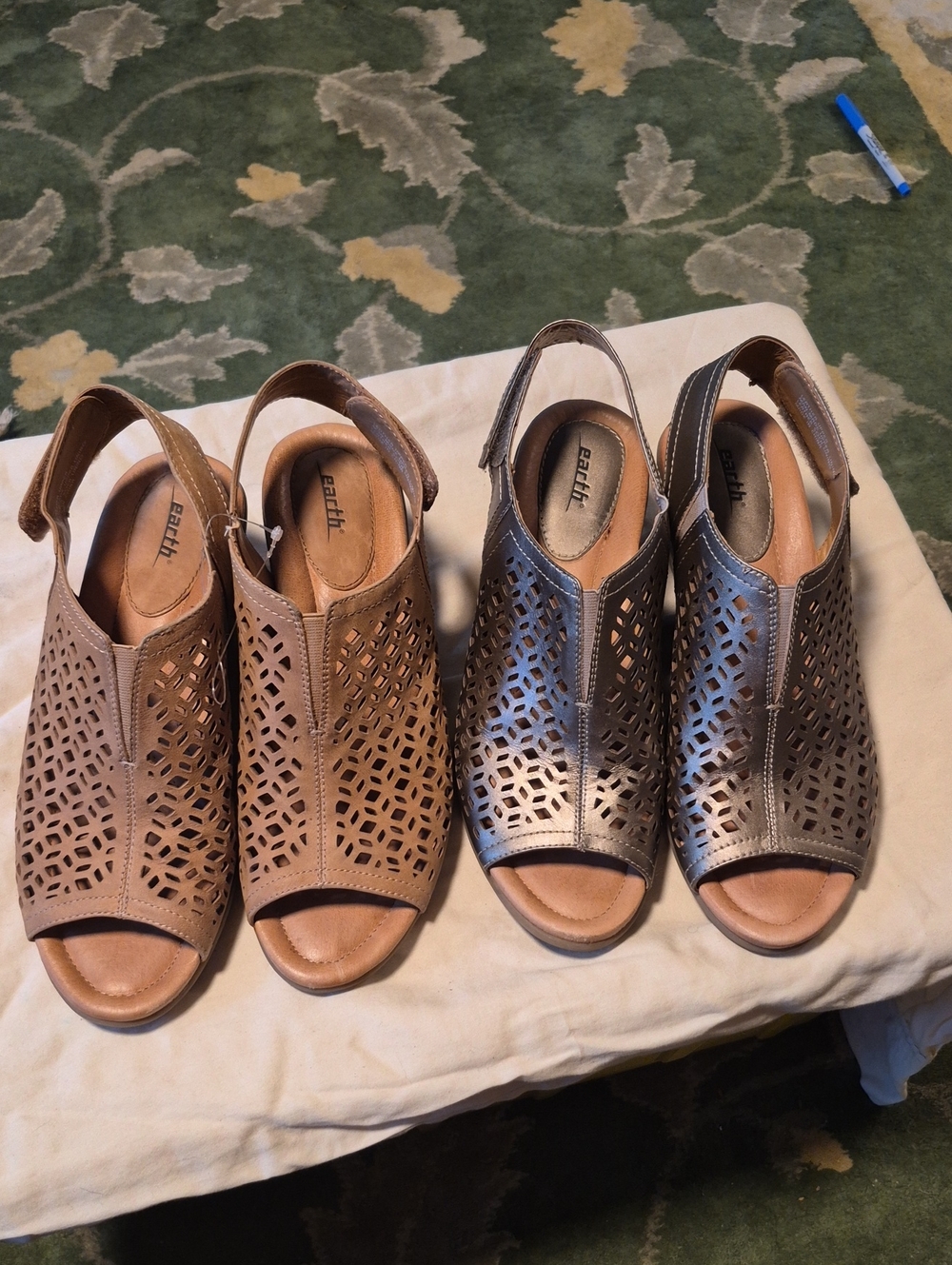Earth Women's Laser-Cut Slingback Sandals in Tan and Metallic Brown